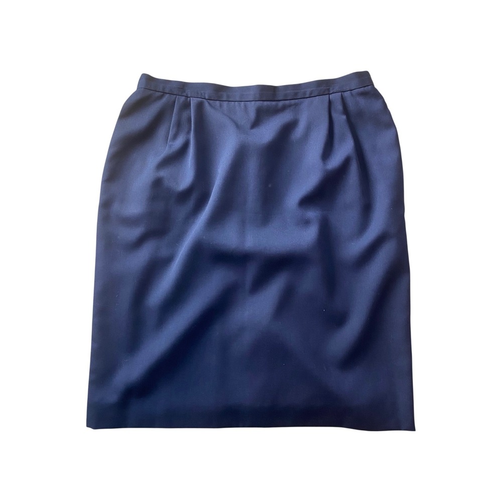 Jacqueline Ferrar Navy Blue Pleated Knee‎ Length Skirt Size 18